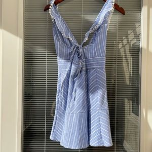 Blue and White Deep V-Neck Dress